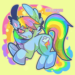 Size: 480x480 | Tagged: safe, artist:cassup0p, imported from derpibooru, rainbow dash, pegasus, pony, female, flying, grin, mare, smiling, solo, spread wings, underhoof, wings