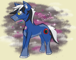 Size: 2126x1672 | Tagged: safe, artist:okamiarata, imported from derpibooru, oc, oc:swing dancer, earth pony, black and white, blue skin, grayscale, monochrome, ponysona, sparkles