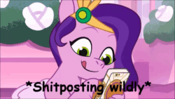 Size: 854x480 | Tagged: safe, imported from derpibooru, screencap, pipp petals, pegasus, pony, spoiler:g5, spoiler:my little pony: tell your tale, spoiler:tyts01e07, animated, cellphone, clip trot, female, g5, gif, my little pony: tell your tale, phone, shitposting, smartphone, solo, tongue out, typing, vulgar