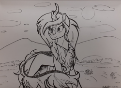 Size: 4128x3008 | Tagged: safe, artist:janeblood969, imported from derpibooru, oc, oc only, oc:celtic meadows, kirin, fields, kirin oc, majestic, monochrome, solo, traditional art