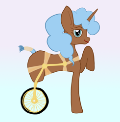 Size: 1482x1512 | Tagged: safe, artist:kujivunia, imported from derpibooru, oc, oc:turquoise coffee, pony, unicorn, amputee, big ears, disabled, donkey ears, female, mare, pose, smiling, solo, wheelchair