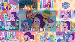 Size: 1280x720 | Tagged: safe, edit, edited screencap, editor:quoterific, imported from derpibooru, screencap, hitch trailblazer, izzy moonbow, pipp petals, queen haven, sunny starscout, zipp storm, earth pony, pegasus, pony, unicorn, spoiler:g5, spoiler:my little pony: tell your tale, spoiler:tyts01e07, :o, alphabittle blossomforth, cellphone, clip trot, female, g5, guardsmare, hoof hold, jazz hooves, male, mane five (g5), mare, my little pony: tell your tale, open mouth, open smile, pegasus royal guard, phone, rain, royal guard, smartphone, smiling, stallion, sunglasses, text, the pony hip-hop, thunder flap, tree, wet, wet mane, zoom zephyrwing