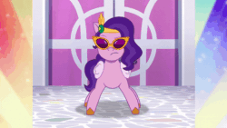 Size: 800x450 | Tagged: safe, imported from derpibooru, screencap, pipp petals, pegasus, pony, spoiler:g5, spoiler:my little pony: tell your tale, spoiler:tyts01e07, animated, clip trot, dancing, female, g5, gif, mare, my little pony: tell your tale, solo, sunglasses, youtube link