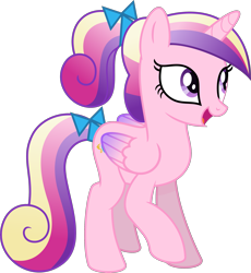 Size: 2431x2645 | Tagged: safe, artist:thatusualguy06, imported from derpibooru, princess cadance, alicorn, pony, .svg available, canterlot wedding 10th anniversary, colored wings, colored wingtips, female, folded wings, full body, high res, hooves, horn, mare, open mouth, open smile, ponytail, raised hoof, ribbon, simple background, smiling, solo, standing, svg, tail, teen princess cadance, transparent background, vector, wings