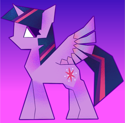 Size: 1085x1071 | Tagged: safe, artist:relighted, imported from derpibooru, twilight sparkle, alicorn, pony, angular, female, gradient background, mare, purple, simple background, stippling, twilight sparkle (alicorn), wings