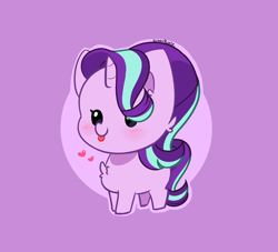 Size: 2768x2508 | Tagged: safe, artist:kittyrosie, imported from derpibooru, starlight glimmer, pony, unicorn, :p, beady eyes, chest fluff, chibi, cute, glimmerbetes, purple background, simple background, smol, solo, tongue out