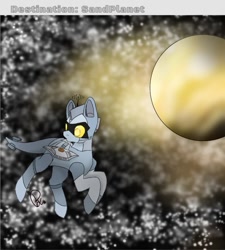 Size: 735x817 | Tagged: safe, artist:ichessekerzen, imported from derpibooru, oc, oc only, oc:connie spaceplone, object pony, original species, spaceship ponies, fanfic:friendship drive charging, planet, solo, space, spaceship