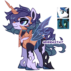 Size: 1280x1279 | Tagged: safe, artist:mirrastat, imported from derpibooru, queen chrysalis, shining armor, oc, changeling queen, changepony, hybrid, pony, armor, base used, changeling queen oc, eyelashes, female, infidelity, interspecies offspring, male, mare, offspring, parent:queen chrysalis, parent:shining armor, parents:shining chrysalis, shining chrysalis, shipping, simple background, smiling, stallion, straight, transparent background