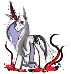 Size: 1600x1670 | Tagged: safe, artist:strangle12, imported from derpibooru, oc, oc only, pony, unicorn, chains, ear fluff, eyelashes, glowing, glowing horn, horn, male, simple background, solo, stallion, unicorn oc, white background