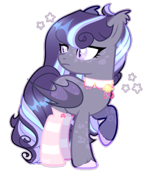 Size: 1699x1993 | Tagged: safe, artist:toffeelavender, imported from derpibooru, oc, oc only, bat pony, pony, base used, bat pony oc, bat wings, choker, clothes, eyelashes, female, looking back, mare, raised hoof, simple background, smiling, socks, solo, striped socks, transparent background, wings