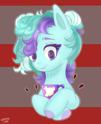 Size: 1137x1389 | Tagged: safe, artist:nikachyy, imported from derpibooru, oc, oc only, earth pony, pony, abstract background, colored hooves, earth pony oc, eyelashes, female, mare, mug, solo