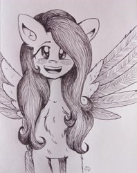 Size: 2723x3435 | Tagged: safe, artist:dreamy990, imported from derpibooru, fluttershy, pony, cute, monochrome, shyabetes, solo, traditional art