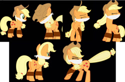 Size: 1024x671 | Tagged: safe, artist:thetoptier, imported from derpibooru, applejack, earth pony, pony, bondage, bound and gagged, cloth gag, eyes closed, gag, help, help me, poses, rope, rope bondage, ropes, sad, struggling, tied up, worried