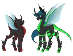 Size: 1312x996 | Tagged: safe, artist:shippingtrash, imported from derpibooru, pharynx, thorax, changedling, changeling, brothers, changedling brothers, duo, king thorax, male, prince pharynx, red changeling, redesign, siblings, simple background, size difference, white background