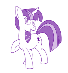 Size: 717x771 | Tagged: safe, artist:marcodile, imported from derpibooru, twilight sparkle, pony, unicorn, female, full body, hoof on chest, hooves, horn, lidded eyes, mare, monochrome, open mouth, open smile, raised hoof, simple background, smiling, solo, standing, tail, unicorn twilight, white background