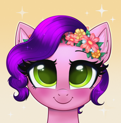 Size: 3935x4000 | Tagged: safe, artist:confetticakez, imported from derpibooru, pipp petals, pegasus, pony, adorapipp, blushing, commission, cute, female, floral head wreath, flower, g5, mare, my little pony: a new generation, smiling, solo, ych result