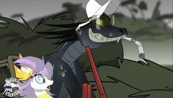 Size: 2001x1125 | Tagged: safe, artist:shawn keller, imported from derpibooru, oc, oc:athena (shawn keller), dinosaur, pegasus, cigarette, cigarette holder, clothes, driving, fear and loathing in las vegas, female, forest, guardians of pondonia, hat, indoraptor, jeep, male, mare, margarita paranormal, movie reference, pegasus oc, smiling, sunglasses, the three kingdoms, tree