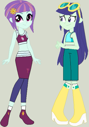 Size: 379x539 | Tagged: safe, artist:matthewjabeznazarioa, imported from derpibooru, blueberry cake, sunny flare, human, equestria girls, crossover, exeron fighters, exeron outfit, martial arts kids, martial arts kids outfit