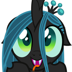 Size: 2400x2400 | Tagged: safe, artist:cheezedoodle96, imported from derpibooru, queen chrysalis, changeling, changeling queen, derpibooru, .svg available, canterlot wedding 10th anniversary, chibi, crown, cute, cutealis, derpibooru badge, female, floppy ears, forked tongue, hair over one eye, happy, jewelry, looking up, meta, open mouth, open smile, queen of love, regalia, simple background, smiling, solo, svg, tongue out, transparent background, vector, wide eyes