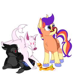 Size: 3000x3000 | Tagged: safe, artist:wulfums, imported from derpibooru, oc, oc only, oc:butch loudbark, earth pony, wolf, feminine stallion, lpt, pets, show accurate, simple background, solo, transparent background, worm on a string