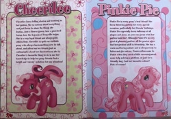 Size: 640x449 | Tagged: safe, imported from derpibooru, cheerilee (g3), pinkie pie (g3), 2009, backstory, balloon, description, flower, g3, hoof heart, magazine, mlp annual 2009, official, scan, story included, text