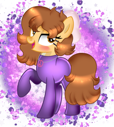 Size: 2005x2248 | Tagged: safe, artist:doraeartdreams-aspy, imported from derpibooru, oc, oc only, oc:aspen, earth pony, pony, beret, blushing, bodysuit, catsuit, clothes, earth pony oc, fabulous, female, hat, high res, hippie, jewelry, latex, latex suit, lidded eyes, necklace, open mouth, open smile, peace suit, peace symbol, rubber suit, smiling, solo