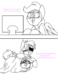 Size: 3000x3876 | Tagged: safe, artist:feather_bloom, imported from derpibooru, oc, oc:buttercream flow, oc:dicker shakedown, pony, blanket, disappointed, duo, expectation vs reality, funny, happy tree friends, regret, scared, shocked