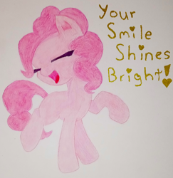 Size: 2096x2160 | Tagged: safe, artist:averkoswolf, derpibooru exclusive, imported from derpibooru, pinkie pie, earth pony, pony, colored pencil drawing, female, g4, mare, positive message, solo, text, traditional art