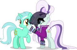 Size: 6680x4394 | Tagged: safe, artist:thatusualguy06, imported from derpibooru, coloratura, lyra heartstrings, earth pony, pony, unicorn, the mane attraction, .svg available, absurd resolution, clothes, countess coloratura, duo, duo female, female, hoofsies, jacket, raised hoof, simple background, stamp, svg, transparent background, vector, veil