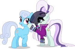 Size: 6437x4251 | Tagged: safe, artist:thatusualguy06, imported from derpibooru, coloratura, linky, shoeshine, earth pony, pony, the mane attraction, .svg available, absurd resolution, clothes, countess coloratura, duo, duo female, female, hoofsies, jacket, raised hoof, simple background, stamp, svg, transparent background, vector, veil