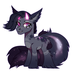 Size: 2441x2457 | Tagged: safe, artist:strangle12, imported from derpibooru, oc, oc only, pony, ear fluff, ethereal mane, eyelashes, glow, glowing horn, hoof fluff, horn, horns, simple background, starry mane, white background