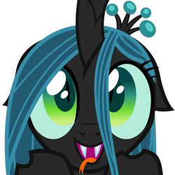 Size: 2400x2400 | Tagged: safe, artist:cheezedoodle96, imported from derpibooru, queen chrysalis, changeling, changeling queen, .svg available, canterlot wedding 10th anniversary, chibi, crown, cute, cutealis, female, floppy ears, forked tongue, hair over one eye, happy, jewelry, looking up, open mouth, open smile, regalia, simple background, smiling, solo, svg, tongue out, transparent background, vector, wide eyes