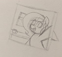 Size: 1280x1174 | Tagged: safe, artist:axlearts, oc, oc only, oc:delpone, earth pony, pony, earth pony oc, eye clipping through hair, female, mare, open mouth, picture, picture frame, selfie, solo, traditional art