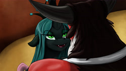 Size: 6222x3500 | Tagged: safe, artist:mixdaponies, imported from derpibooru, lord tirek, queen chrysalis, centaur, changeling, changeling queen, taur, chrysirek, fanfic art, female, male, shipping, straight, worse way to be bad