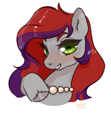 Size: 2004x2212 | Tagged: safe, artist:ekot, imported from derpibooru, oc, oc only, oc:evening prose, pegasus, pony, female, freckles, jewelry, mare, necklace, pearl necklace, simple background, solo, white background