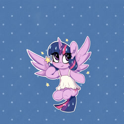 Size: 1711x1711 | Tagged: safe, artist:kqaii, imported from derpibooru, twilight sparkle, alicorn, pony, blushing, chibi, clothes, cute, dress, eye clipping through hair, female, magic wand, mare, solo, twiabetes, twilight sparkle (alicorn)