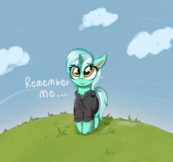 Size: 1839x1724 | Tagged: safe, artist:kqaii, imported from derpibooru, lyra heartstrings, pony, unicorn, fanfic:background pony, clothes, dig the swell hoodie, grass, hoodie, sky, smiling, solo