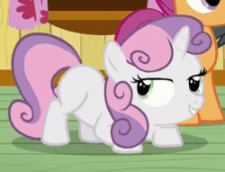 Size: 447x342 | Tagged: safe, edit, edited edit, edited screencap, imported from derpibooru, screencap, gabby, scootaloo, sweetie belle, griffon, pony, season 6, the fault in our cutie marks, animated, bedroom eyes, behaving like a dog, blank flank, butt, butt shake, context is for the weak, face down ass up, female, female focus, filly, foal, gif, invisible stallion, plot, solo focus, the cmc's cutie marks, twerking