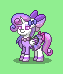 Size: 63x74 | Tagged: safe, artist:dematrix, imported from derpibooru, oc, oc:ayu mutiana dewi, pony, unicorn, pony town, bedroom eyes, bow, clothes, ear piercing, female, green background, mare, neck rings, picture for breezies, piercing, pixel art, saddle, simple background, solo, tack, tail, tail bow