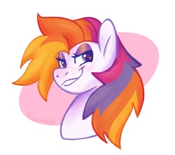 Size: 926x824 | Tagged: safe, artist:princesskittydragon, imported from derpibooru, sunny daze (g3), pony, bust, lidded eyes, smiling, solo