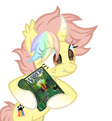 Size: 2400x2600 | Tagged: safe, artist:ponkus, imported from derpibooru, oc, oc:ponkus, bat pony, hybrid, pony, unicorn, bipedal, book, cute, fangs, female, mare, simple background, solo, transparent background, warrior cats