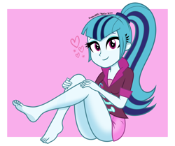 Size: 2770x2313 | Tagged: safe, artist:kingdark0001, imported from derpibooru, sonata dusk, equestria girls, adorasexy, ass, bare legs, barefoot, breasts, butt, clothes, cute, feet, female, legs, ponytail, schrödinger's pantsu, sexy, sitting, solo, sonata donk, sonatabetes