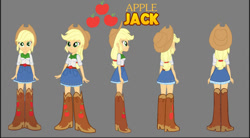 Size: 828x457 | Tagged: safe, artist:rupahrusyaidi, imported from derpibooru, applejack, equestria girls, belt, boots, clothes, cowboy boots, cowboy hat, cowgirl, cute, denim skirt, hat, high heel boots, jackabetes, shirt, shoes, skirt, solo, stetson