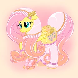 Size: 2000x2000 | Tagged: safe, artist:mediocremare, imported from derpibooru, part of a set, fluttershy, pegasus, pony, alternate cutie mark, clothes, floppy ears, goddess, leg warmers, solo, veil