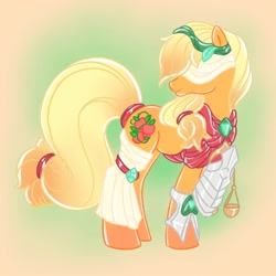 Size: 2000x2000 | Tagged: safe, artist:mediocremare, imported from derpibooru, part of a set, applejack, earth pony, pony, alternate cutie mark, blindfold, clothes, goddess, justice, justitia, lady justice (goddess), scales of justice, solo