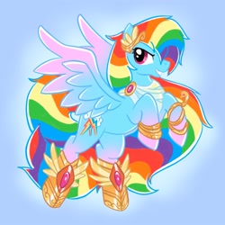 Size: 2000x2000 | Tagged: safe, artist:mediocremare, imported from derpibooru, part of a set, rainbow dash, pegasus, pony, alternate cutie mark, goddess, jewelry, long mane, long tail, solo, tail