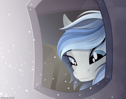 Size: 3000x2355 | Tagged: safe, artist:andaluce, imported from derpibooru, oc, oc only, oc:haze northfleet, pegasus, pony, female, high res, lineless, mare, pegasus oc, plane, snow, snowfall, solo, window