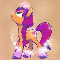 Size: 2048x2048 | Tagged: safe, artist:pfeffaroo, imported from derpibooru, sunny starscout, twilight sparkle, earth pony, pony, unicorn, character to character, g4, g4 to g5, g5, generation leap, looking up, magic, solo, succession, sunny and her heroine, the new twilight, transformation