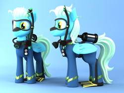 Size: 2000x1500 | Tagged: safe, artist:argos90, imported from derpibooru, oc, oc:sea glow, pegasus, pony, 3d, 3d model, commission, dive mask, flippers (gear), goggles, male, pegasus oc, reference sheet, scuba gear, stallion, wetsuit, ych result