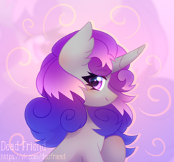 Size: 2418x2253 | Tagged: safe, artist:dedfriend, imported from derpibooru, oc, oc only, pony, unicorn, abstract background, bust, ear fluff, female, high res, mare, solo, speedpaint available